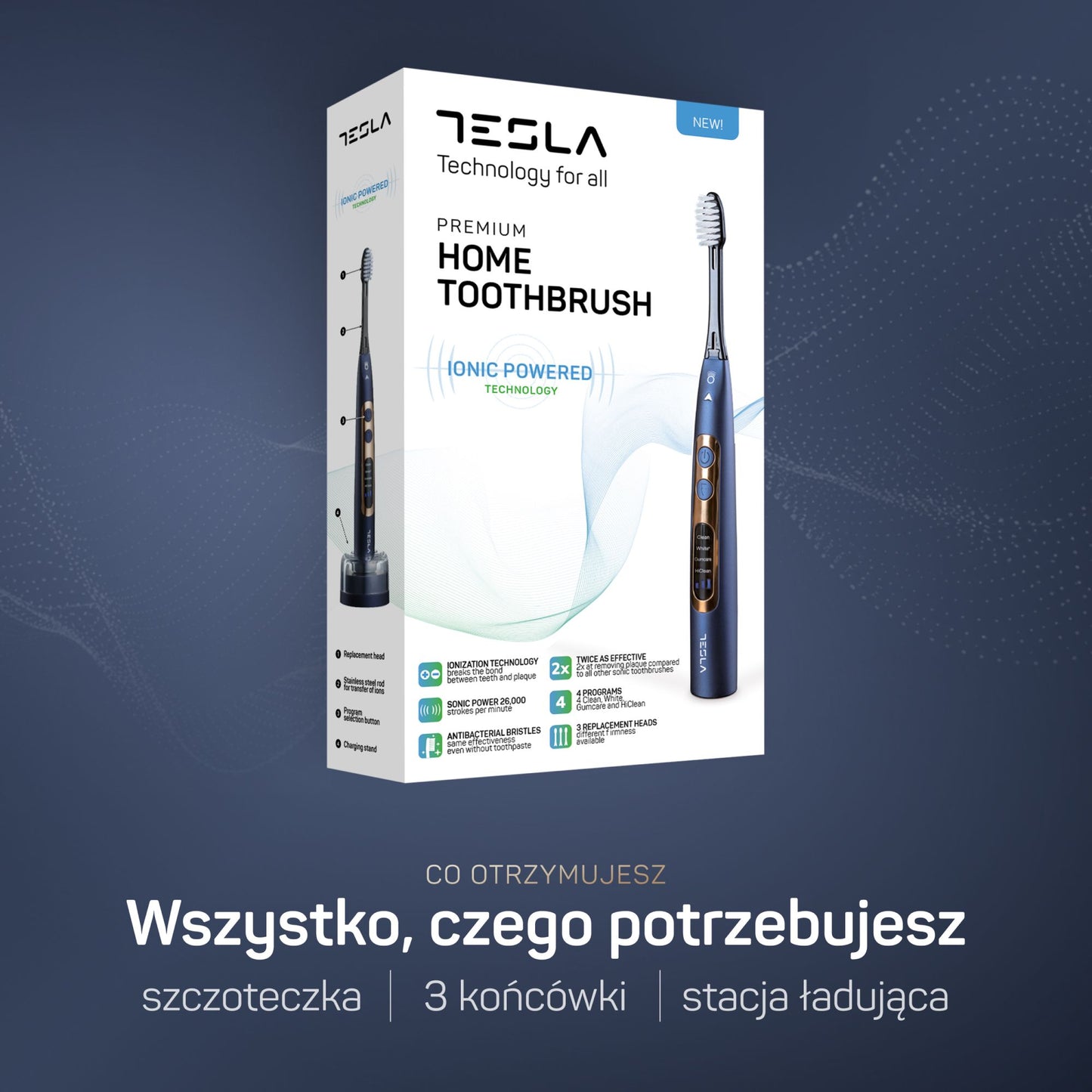 Szczoteczka soniczna TESLA Premium matowy granat – do 40 000 ruchów na minutę