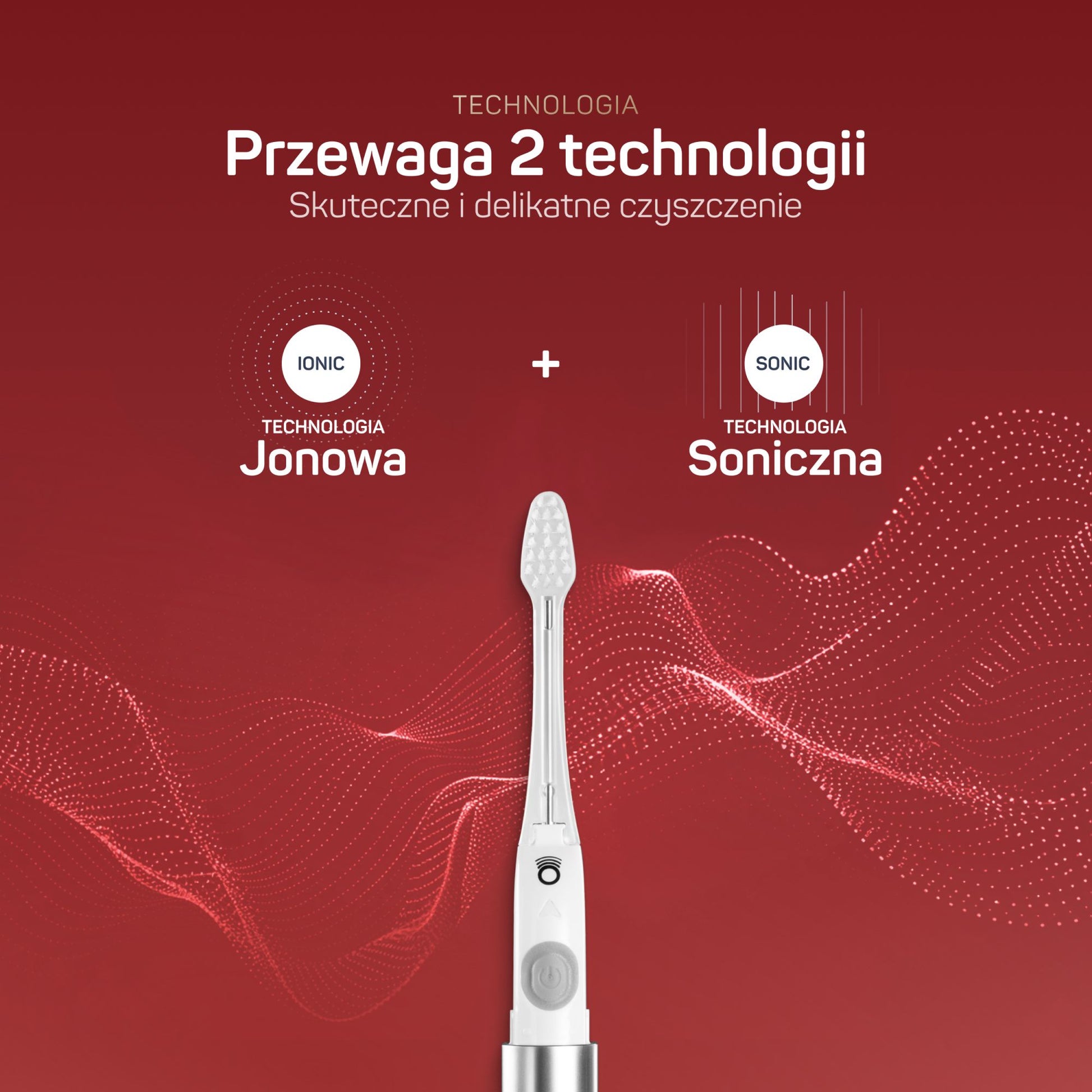 Zbliżenie na główkę szczoteczki TESLA Travel czerwona z miękkim włosiem sonicznym