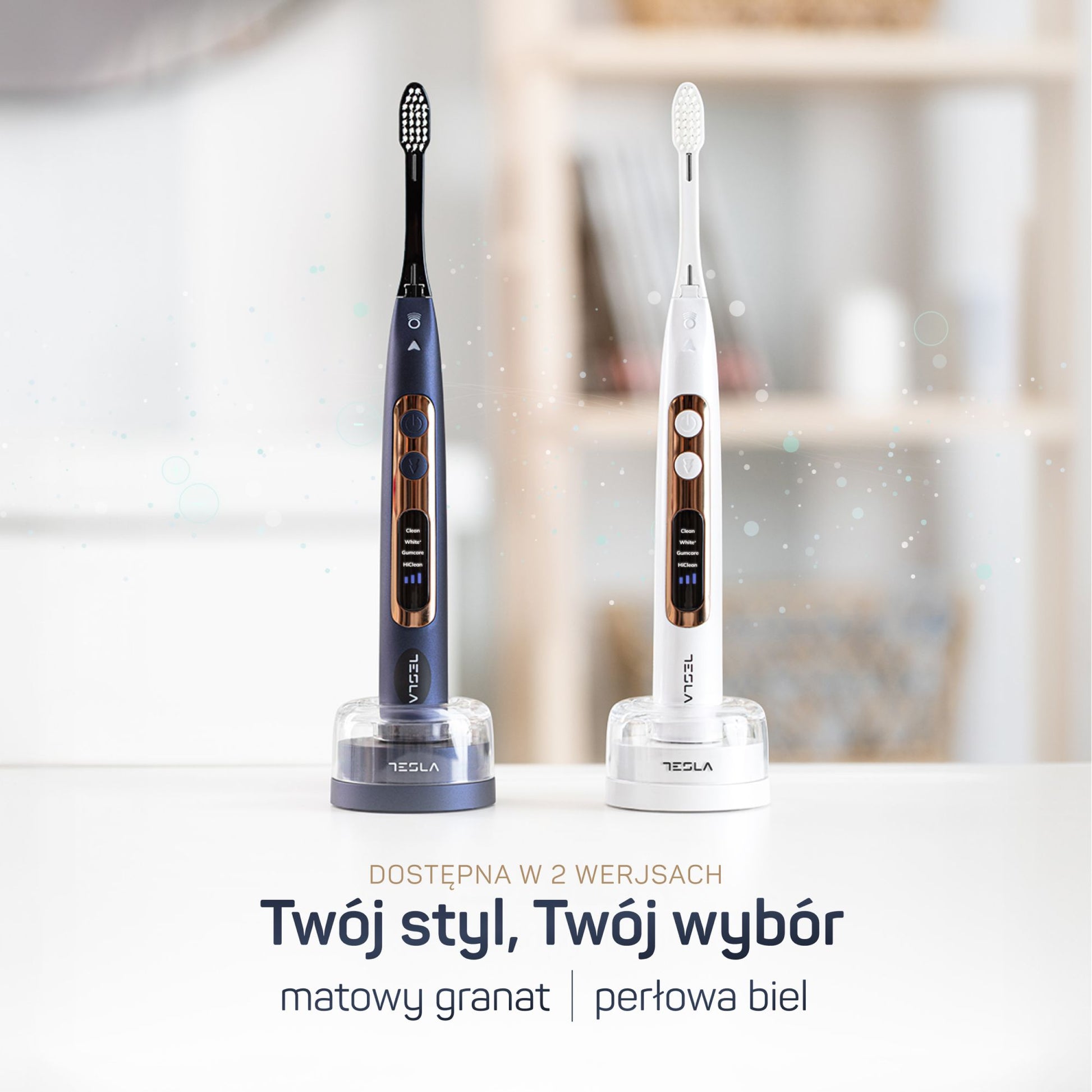 Zestaw TESLA Premium matowy granat – szczoteczka, ładowarka, końcówki