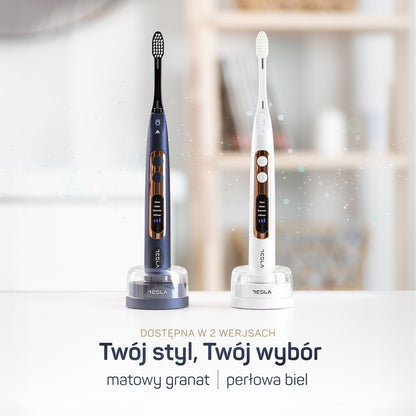 Zestaw TESLA Premium matowy granat – szczoteczka, ładowarka, końcówki
