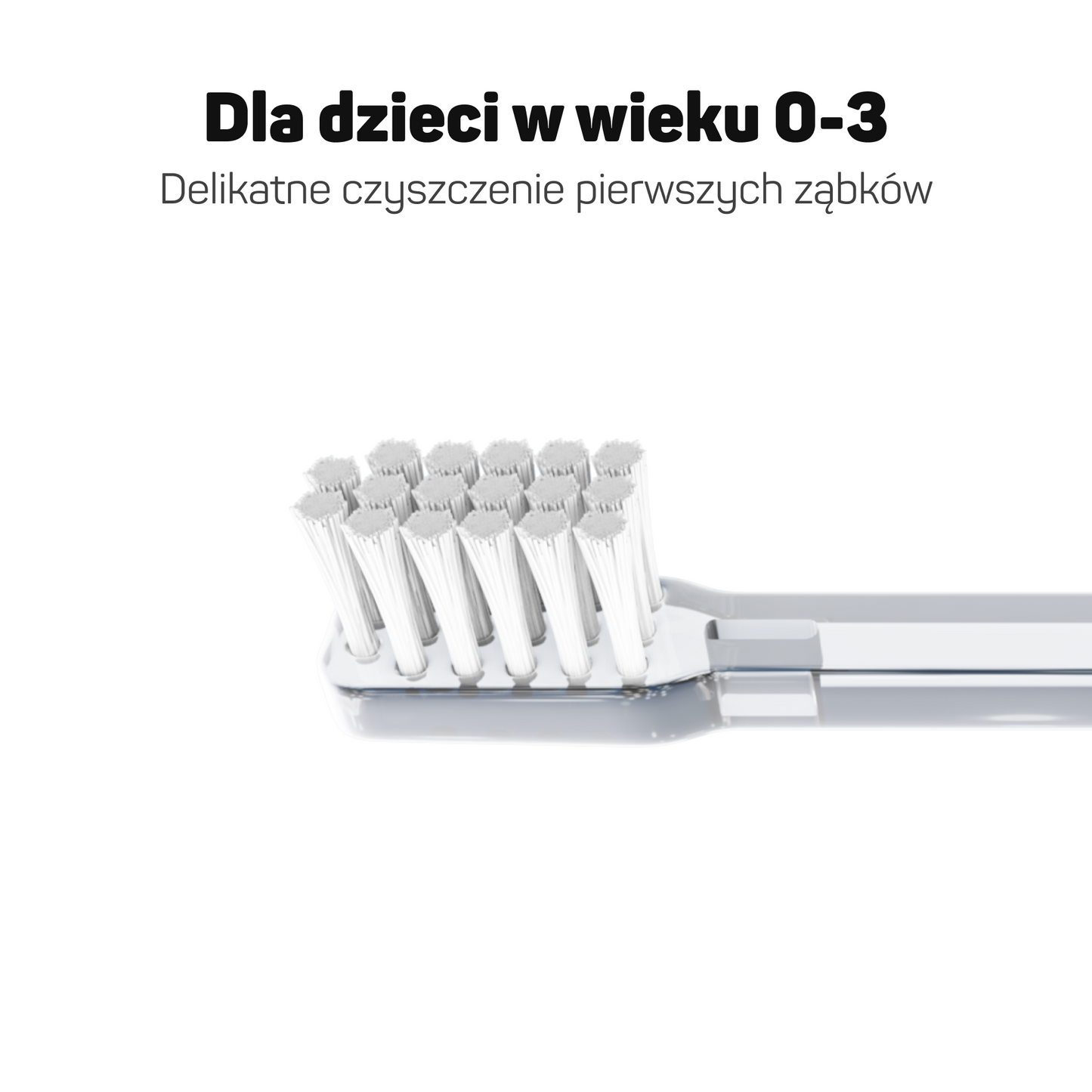 Zbliżenie na włosie końcówki Tesla Kids 0-3 – delikatne czyszczenie pierwszych ząbków niemowlęcia