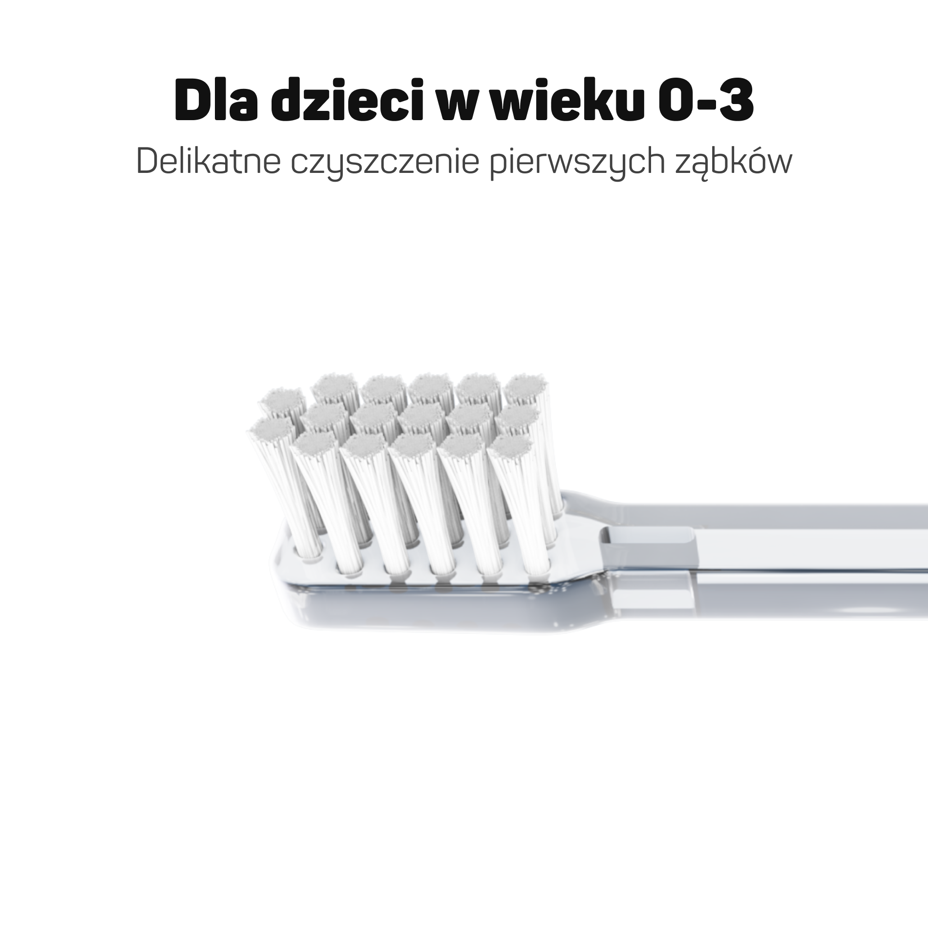 Zbliżenie na włosie końcówki Tesla Kids 0-3 – delikatne czyszczenie pierwszych ząbków niemowlęcia