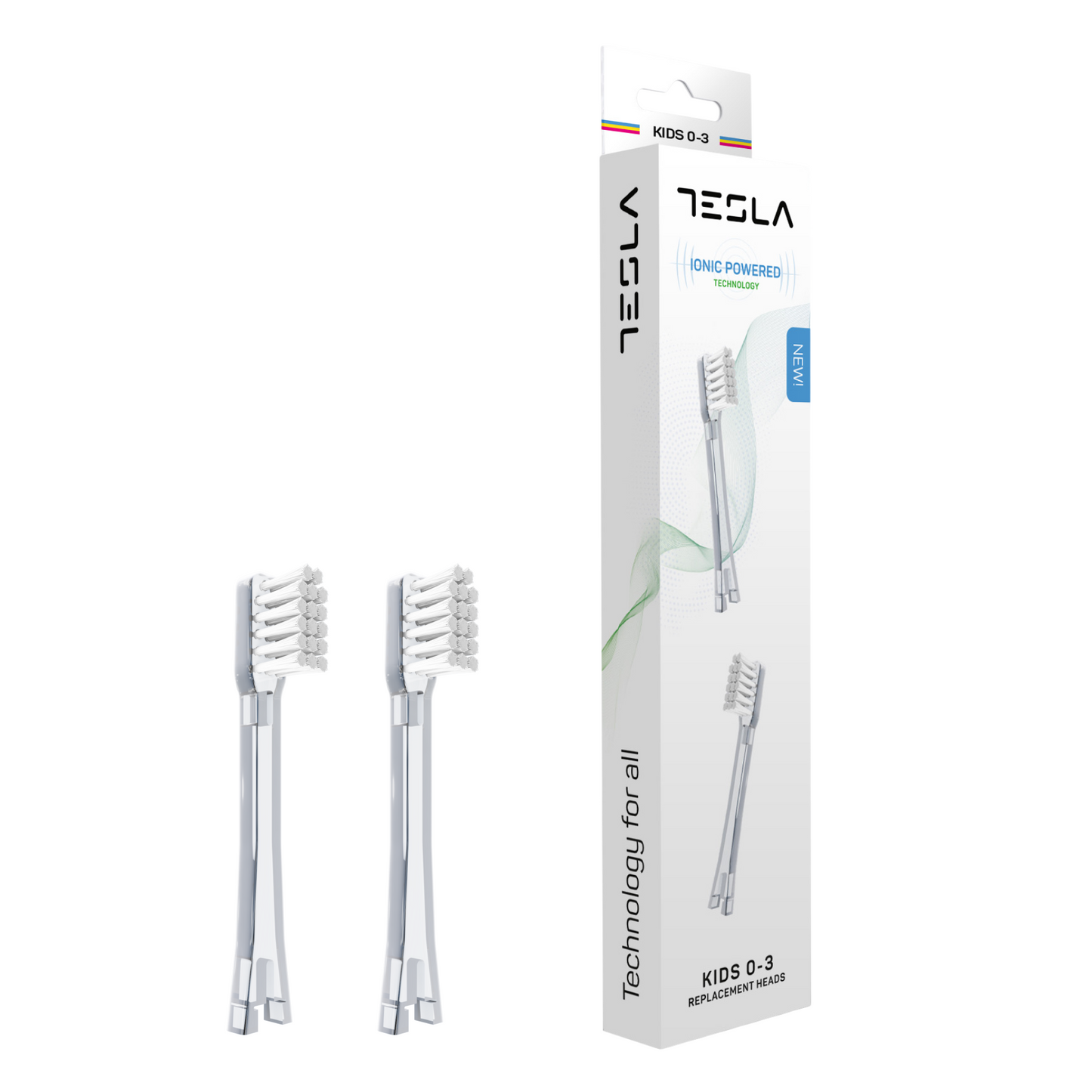 Końcówki Kids 0-3 do jonowej szczoteczki Tesla Kids z pudełkiem – 2 główki do czyszczenia pierwszych ząbków