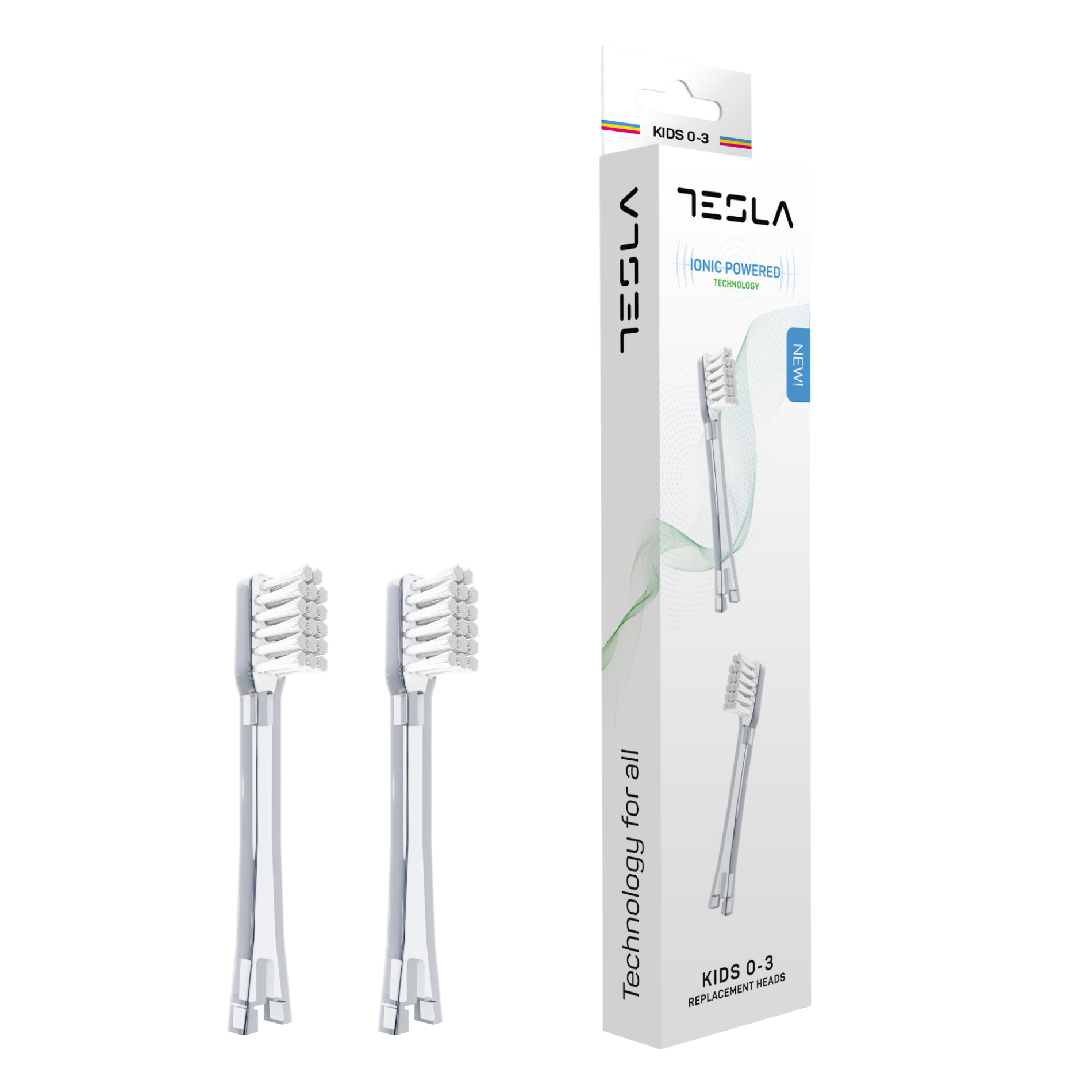 Końcówki Kids 0-3 do jonowej szczoteczki Tesla Kids z pudełkiem – 2 główki do czyszczenia pierwszych ząbków