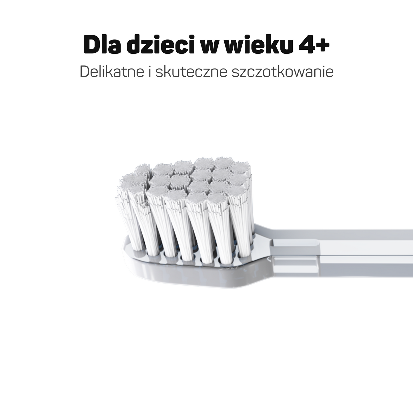 Zbliżenie na włosie końcówki Tesla Kids 4+ – delikatne skuteczne szczotkowanie zębów dzieci po 4. roku
