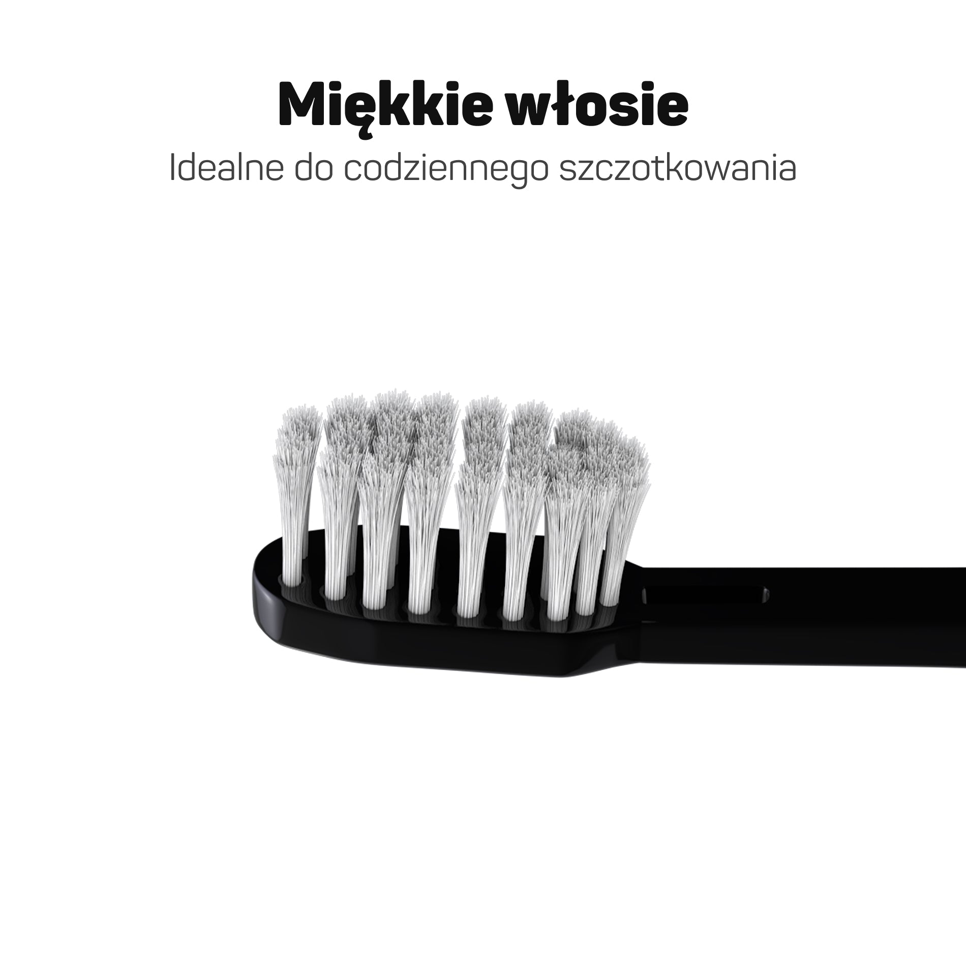 Zbliżenie na miękkie stożkowe włosie czarnej końcówki Tesla Premium – delikatna końcówka do wrażliwych dziąseł, codzienna pielęgnacja zębów