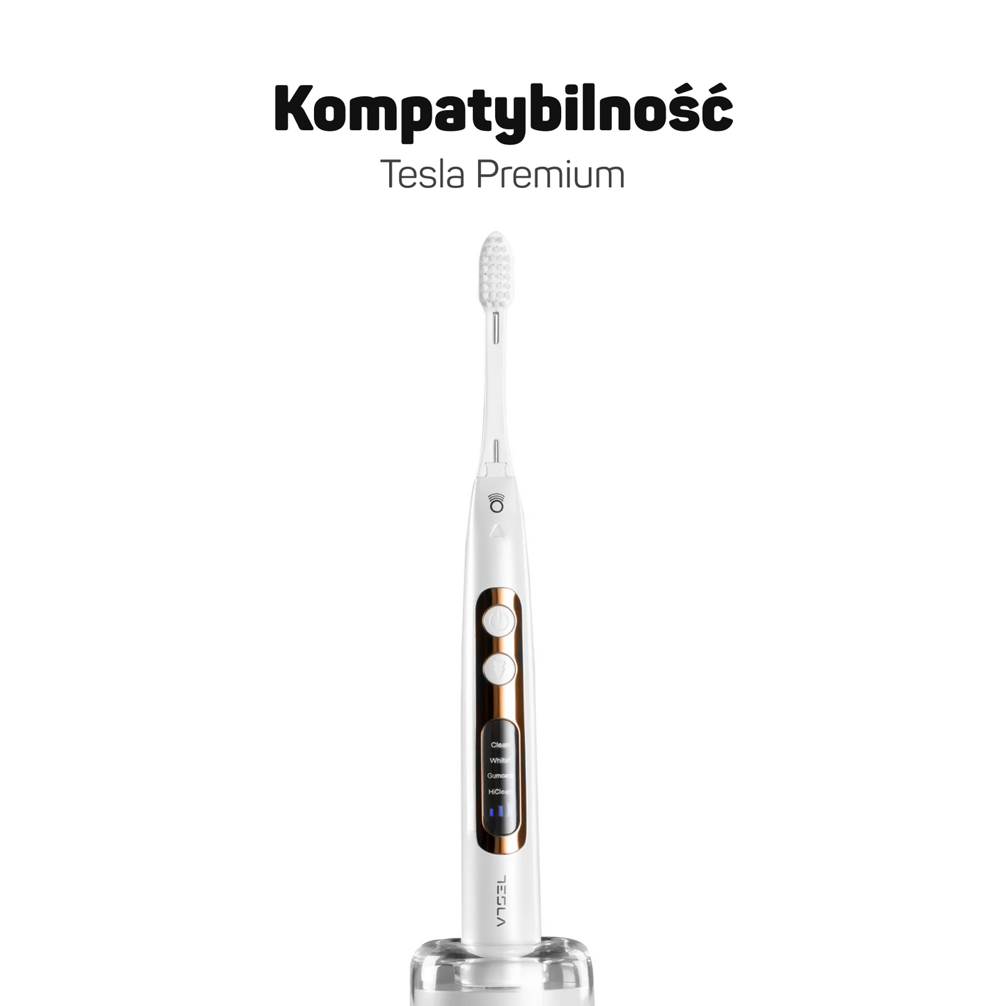 Biała końcówka Home na jonowej szczoteczce Tesla Premium – pasuje do modeli Tesla Premium i Tesla Home
