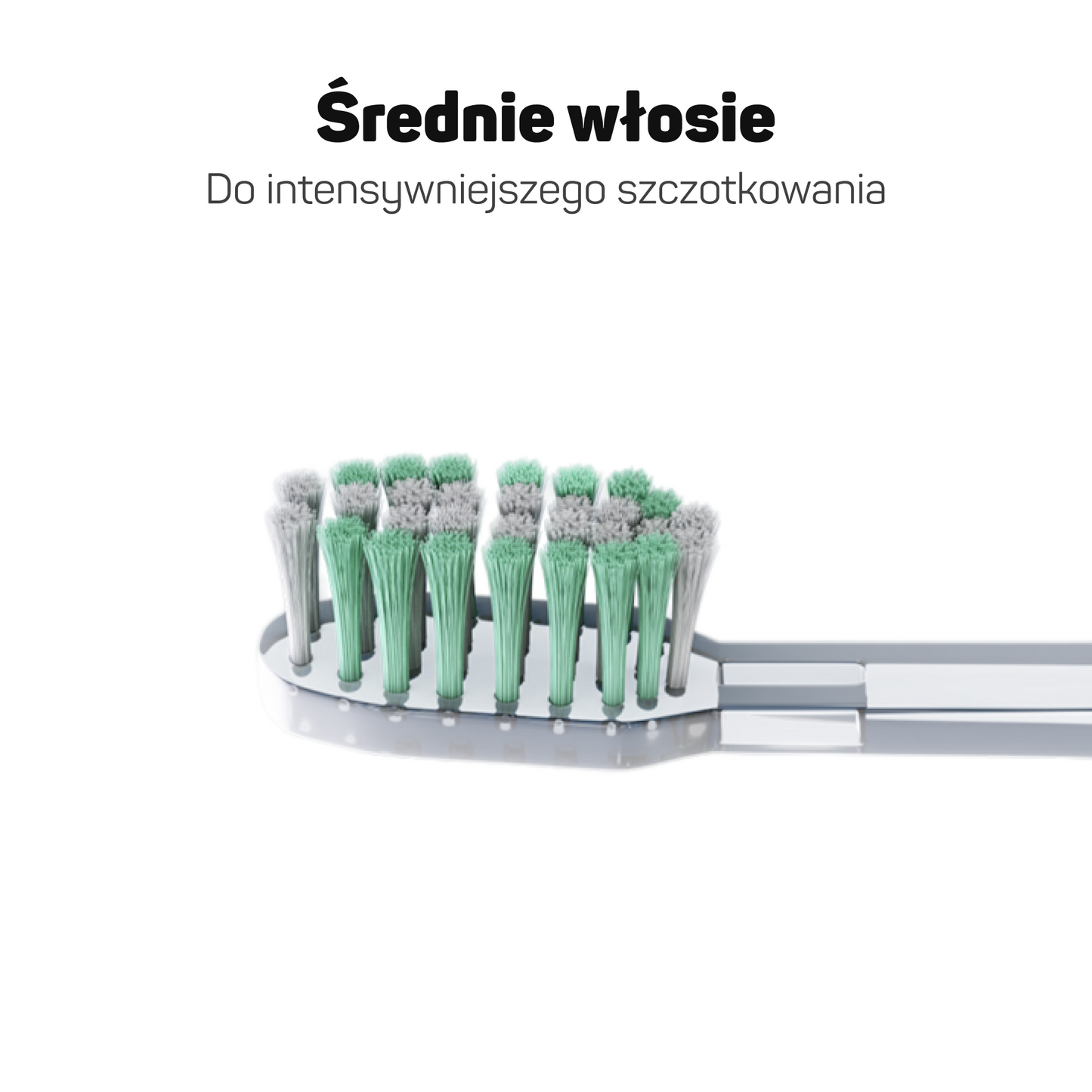 Zbliżenie na średnie płaskie włosie białej końcówki Tesla – do intensywniejszego czyszczenia zębów