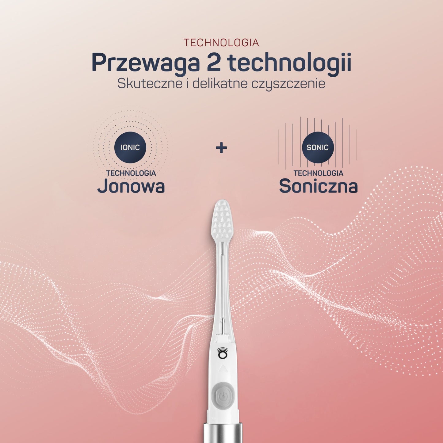 Zbliżenie na główkę szczoteczki TESLA Travel różowe złoto z miękkim włosiem