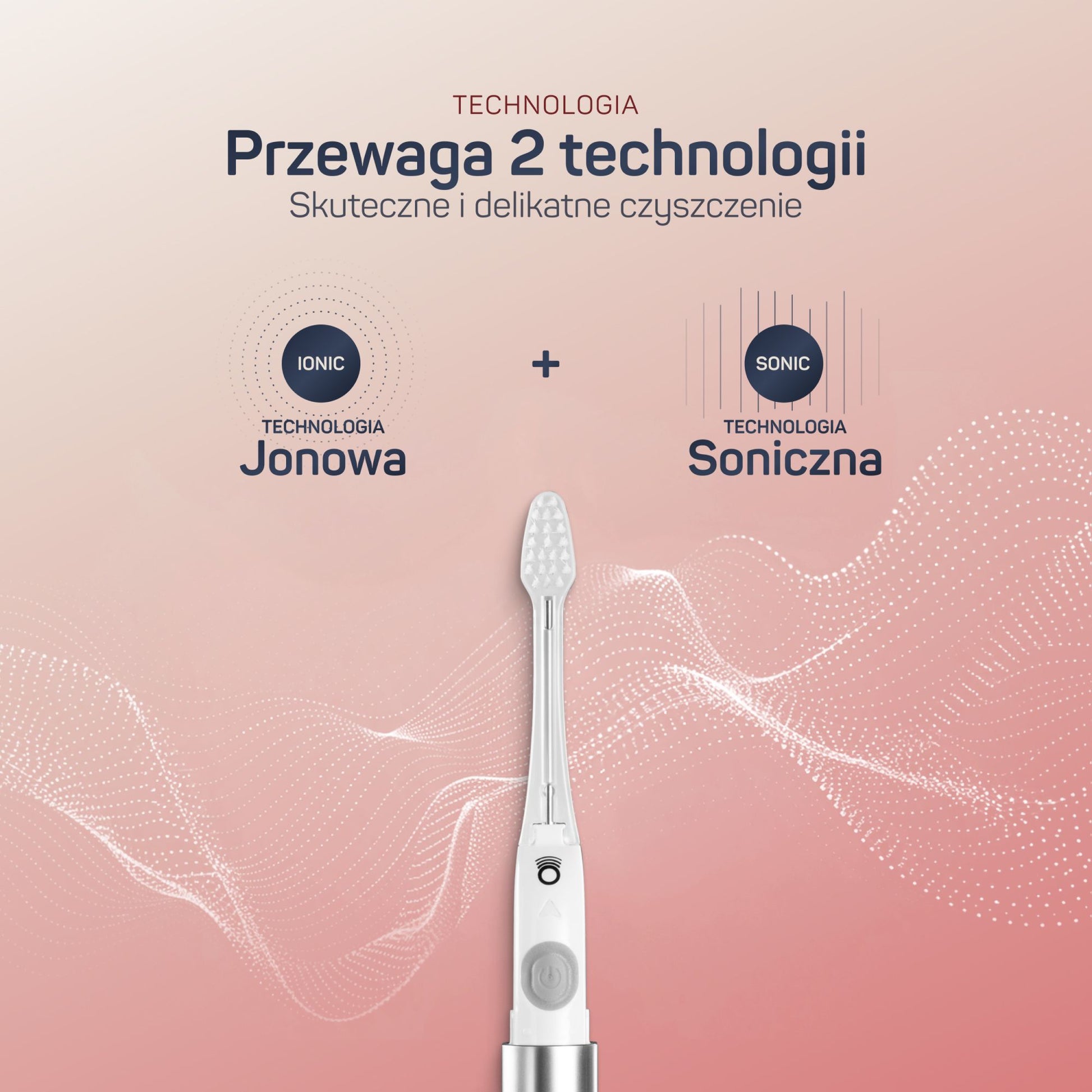 Zbliżenie na główkę szczoteczki TESLA Travel różowe złoto z miękkim włosiem