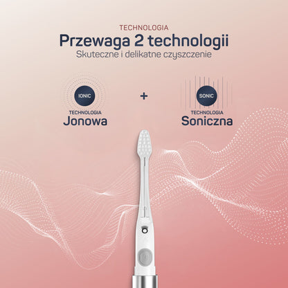 Zbliżenie na główkę szczoteczki TESLA Travel różowe złoto z miękkim włosiem