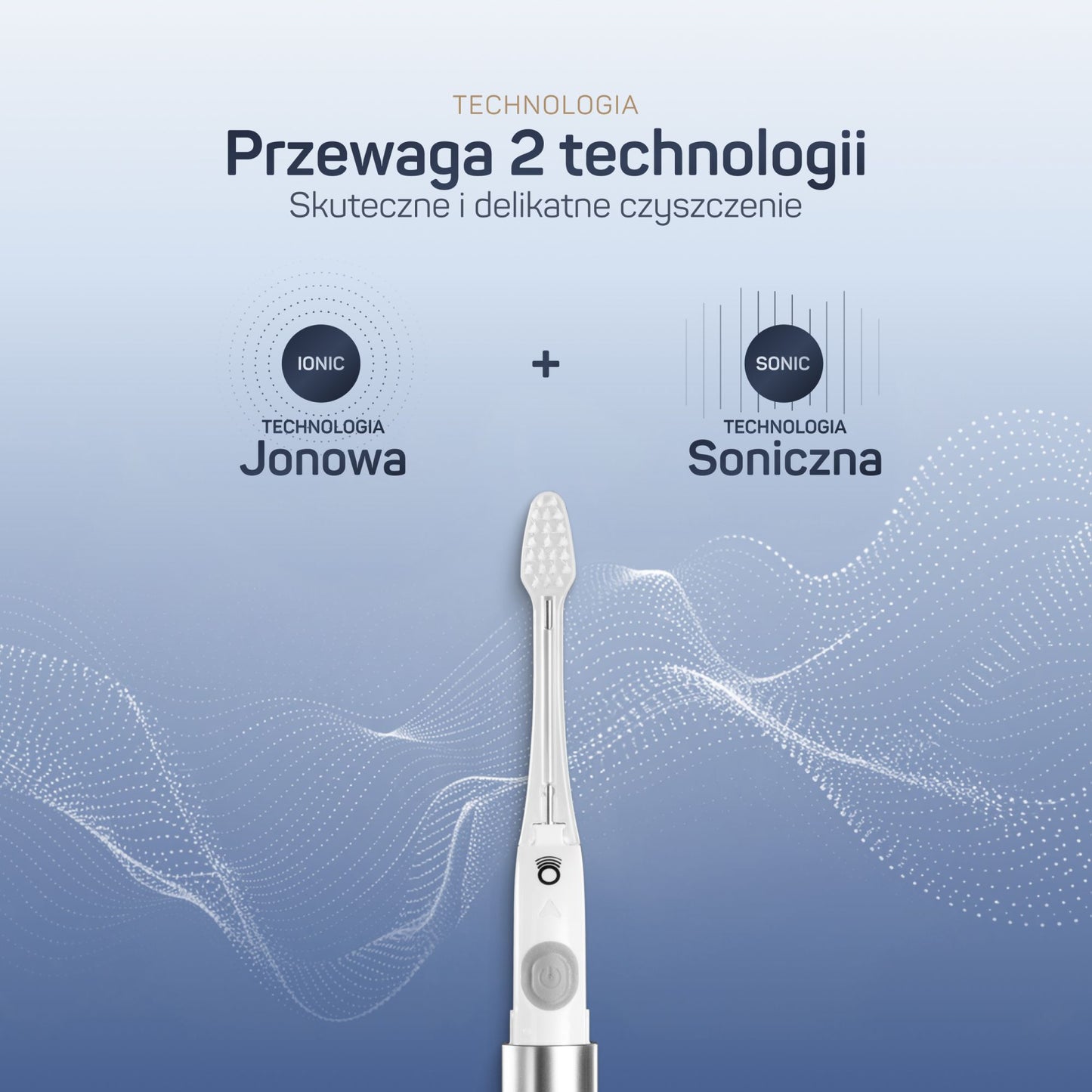 Zbliżenie na główkę szczoteczki TESLA Travel biała z miękkim włosiem sonicznym