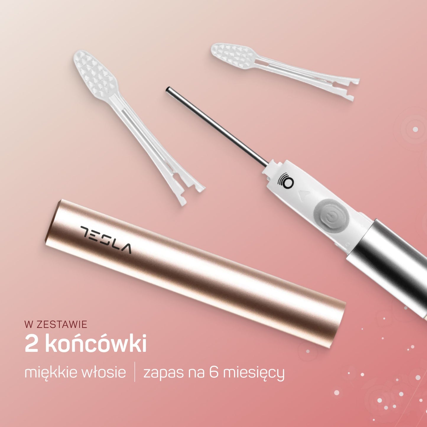 TESLA Travel różowe złoto – szczoteczka jonowa zasilana bateriami AAA