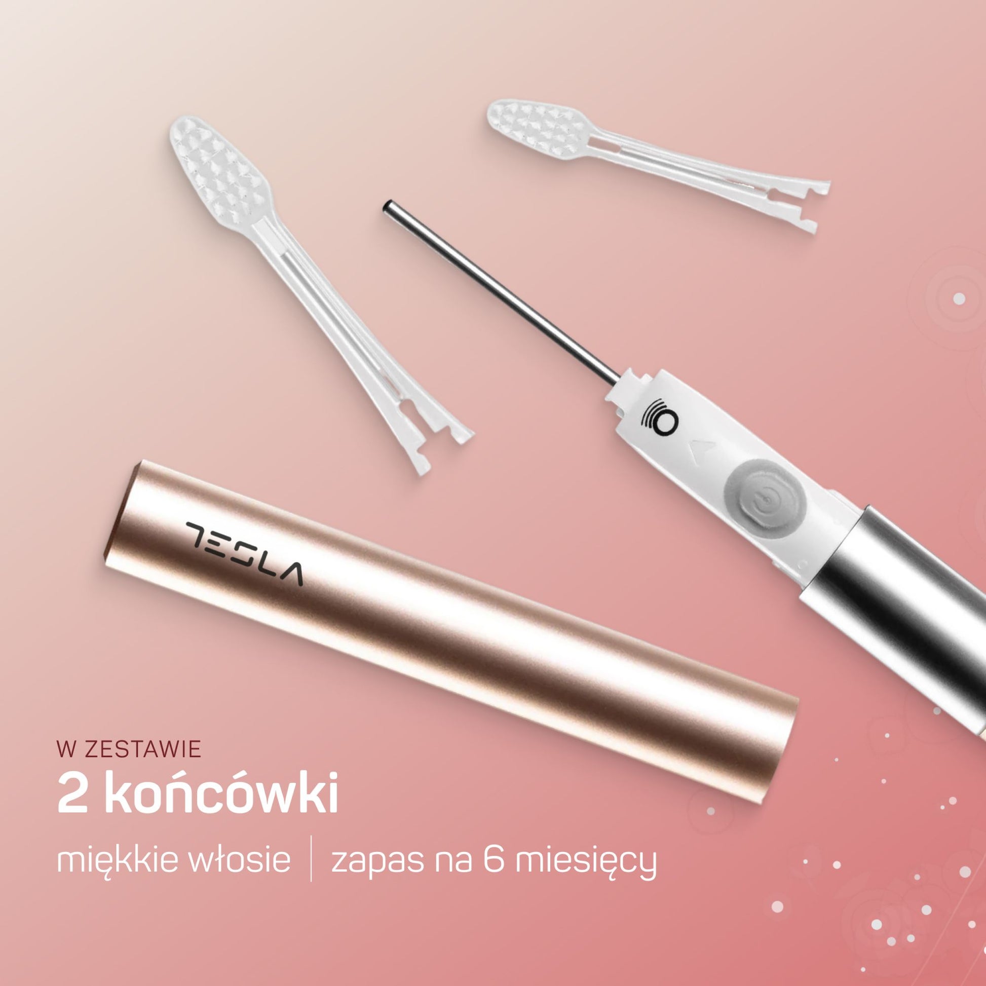 TESLA Travel różowe złoto – szczoteczka jonowa zasilana bateriami AAA