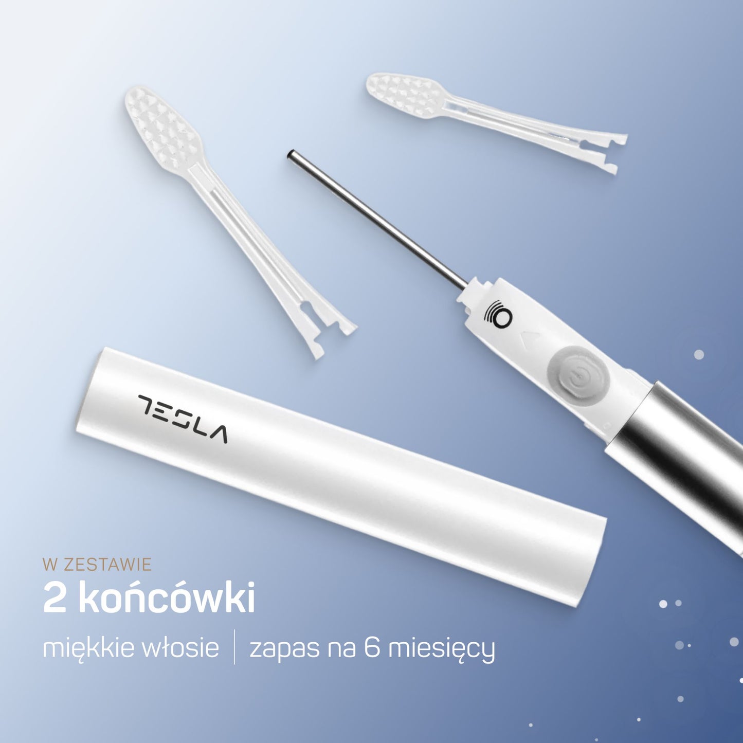 TESLA Travel biała – szczoteczka jonowa zasilana wymiennymi bateriami AAA