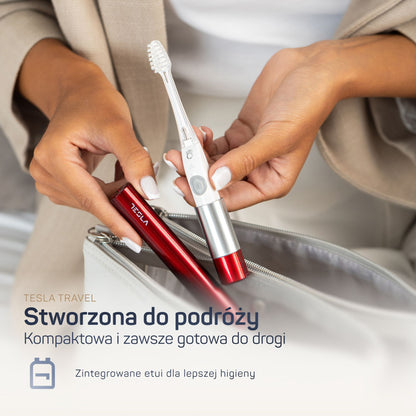TESLA Travel czerwona – jonowo-soniczna szczoteczka podróżna z etui
