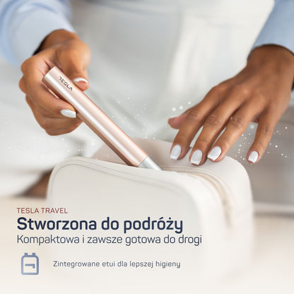 TESLA Travel różowe złoto – jonowo-soniczna szczoteczka podróżna z etui